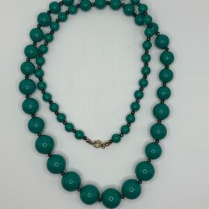 Vintage 1980's Monet Teal Lucite 30” Graduated Chunky Oval Beaded Necklace
